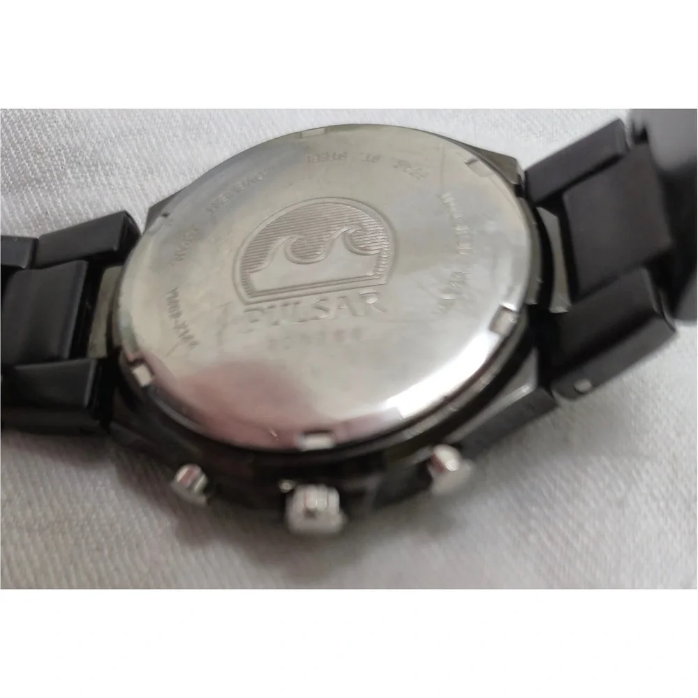 Pulsar Chronograph Watch Mens OS Black Silver PF3547 Alarm Date Money Sport